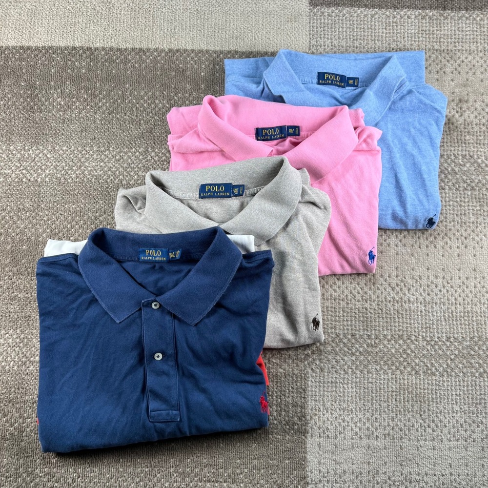 Polo Ralph Lauren Mens 3XLT Light Blue Short Sleeve Pique Polo Shirt Lot of 4